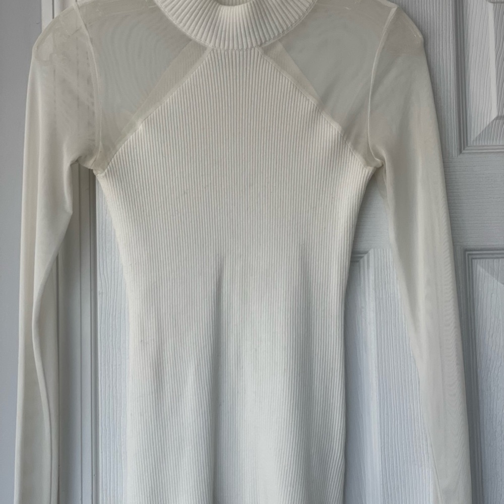 White Ribbed Long Sleeve Top